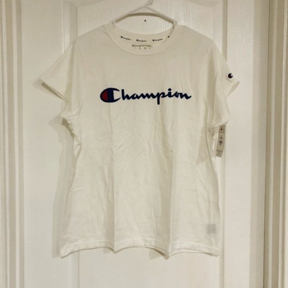 Champion White Tee Authentic Athleticwear Logo Graphic Short Sleeve Plus Size 1X